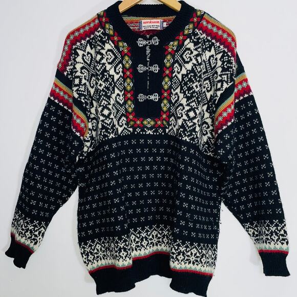 Norskwear Wool Sweater Made in Iceland - Size L - Pewter Clasps - 100% Pure Wool - Picture 1 of 9